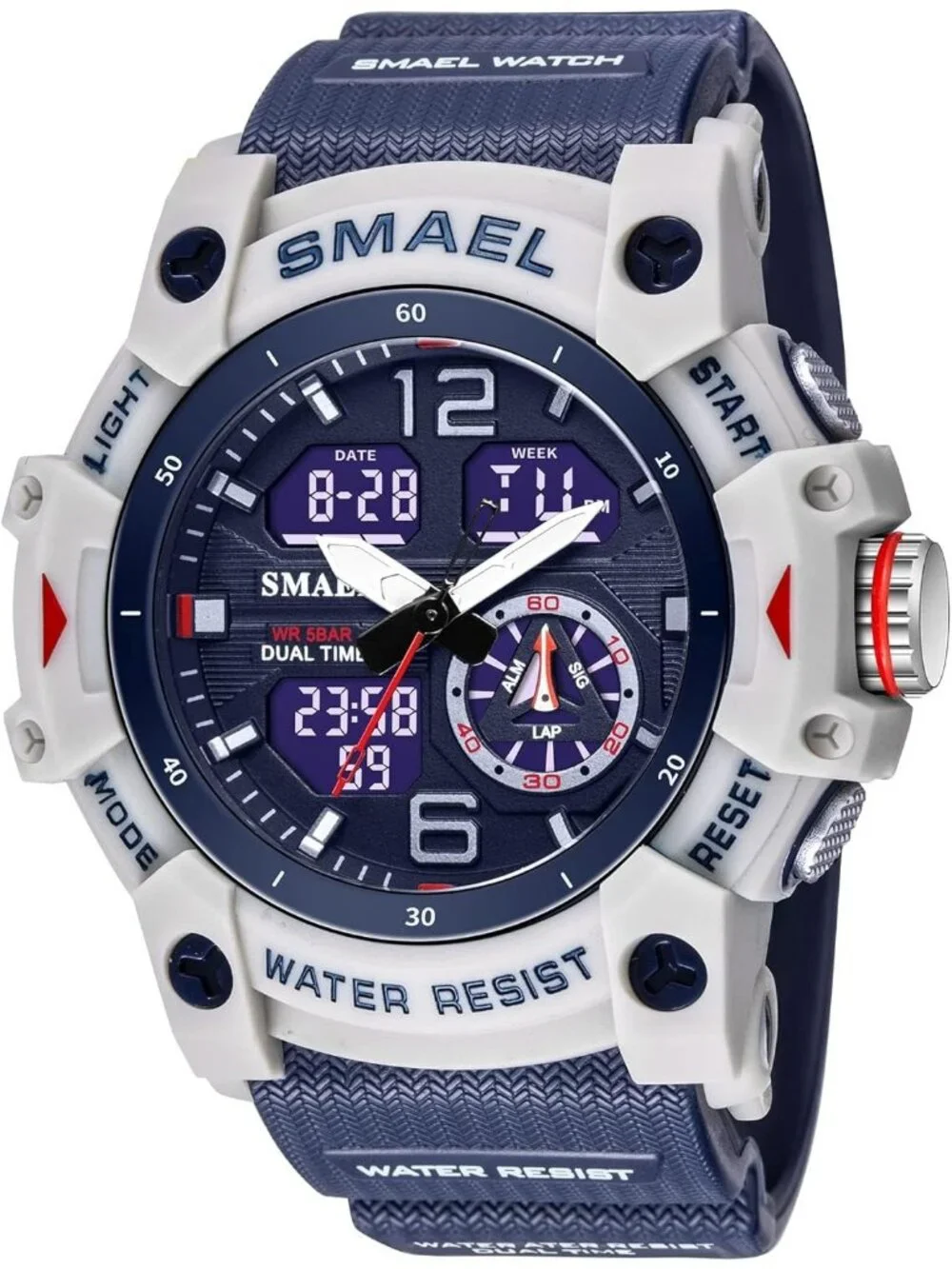 Men Dark Blue Analog Quartz S-Shock Waterproof Outdoor Sports LED Digital Watch